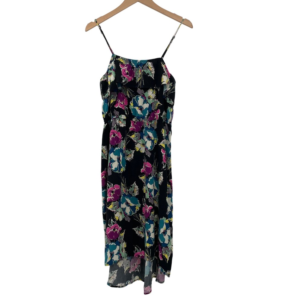 Xhilaration Floral High-Low Sundress XL Black Teal Pink Ruffle Adjustable Straps